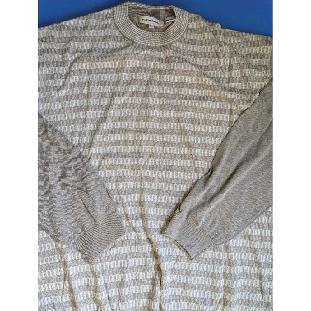 Vtg Pronto Uomo Sweater 2XL Beige Knit Rayon Cotton Mens Pullover Hong Kong XXL